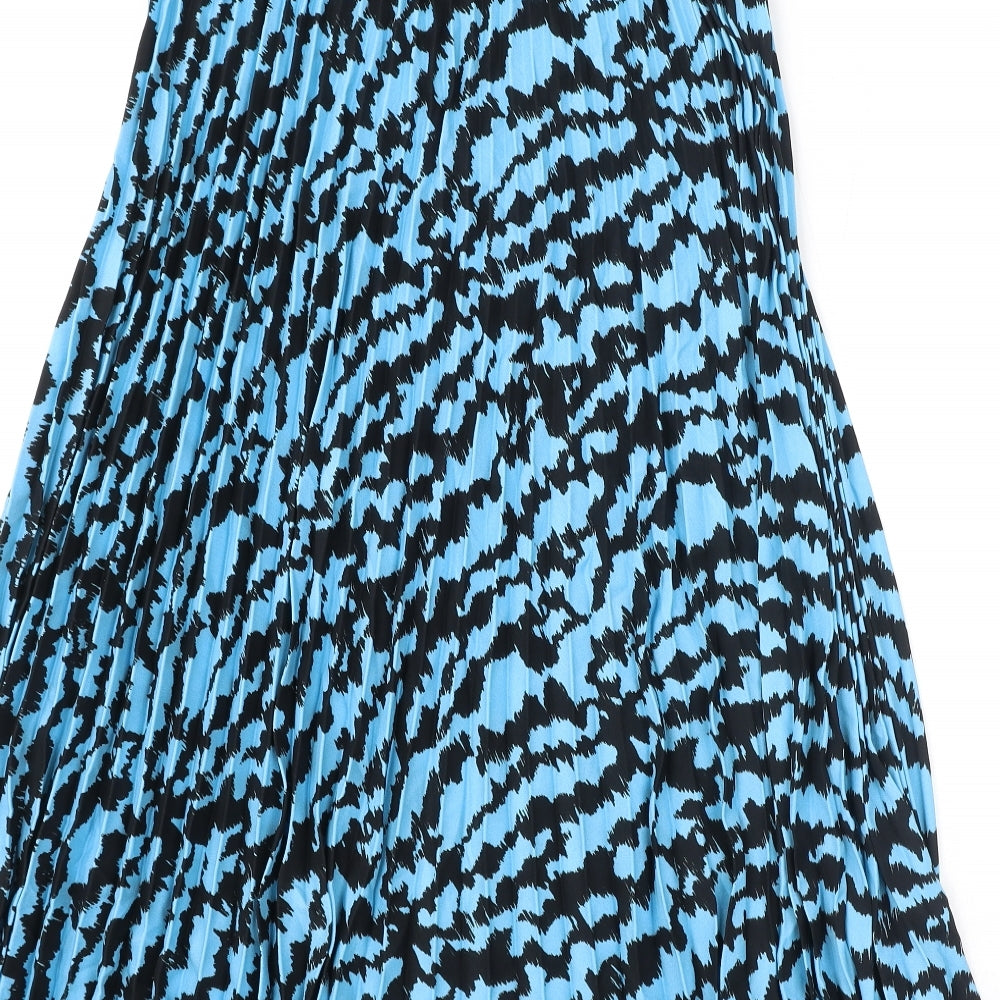 Marks and Spencer Womens Blue Geometric Polyester Pleated Skirt Size 10