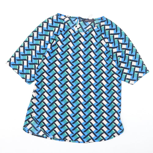 Marks and Spencer Womens Multicoloured Geometric Polyester Basic Blouse Size 6 Round Neck