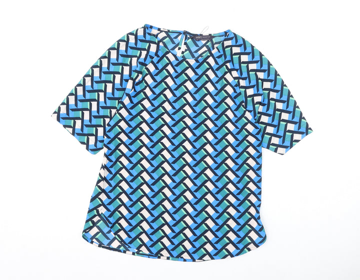 Marks and Spencer Womens Multicoloured Geometric Polyester Basic Blouse Size 6 Round Neck