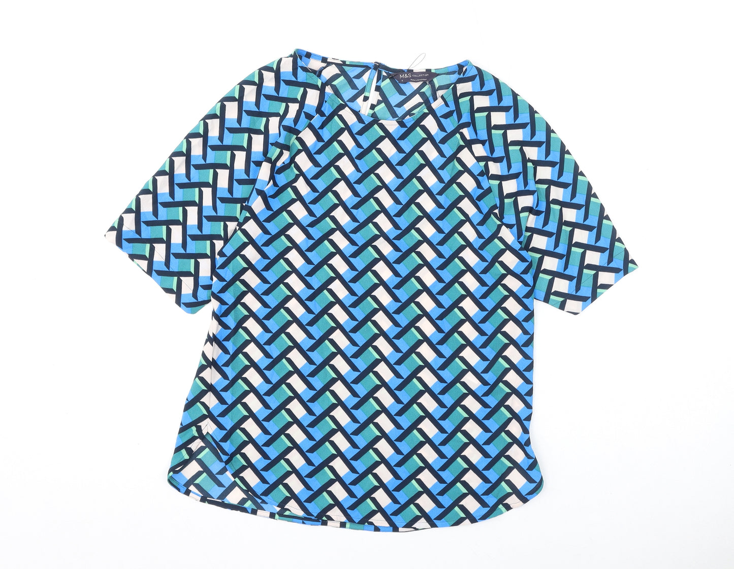 Marks and Spencer Womens Multicoloured Geometric Polyester Basic Blouse Size 6 Round Neck
