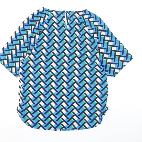 Marks and Spencer Womens Multicoloured Geometric Polyester Basic Blouse Size 6 Round Neck