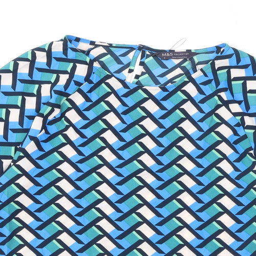 Marks and Spencer Womens Multicoloured Geometric Polyester Basic Blouse Size 6 Round Neck