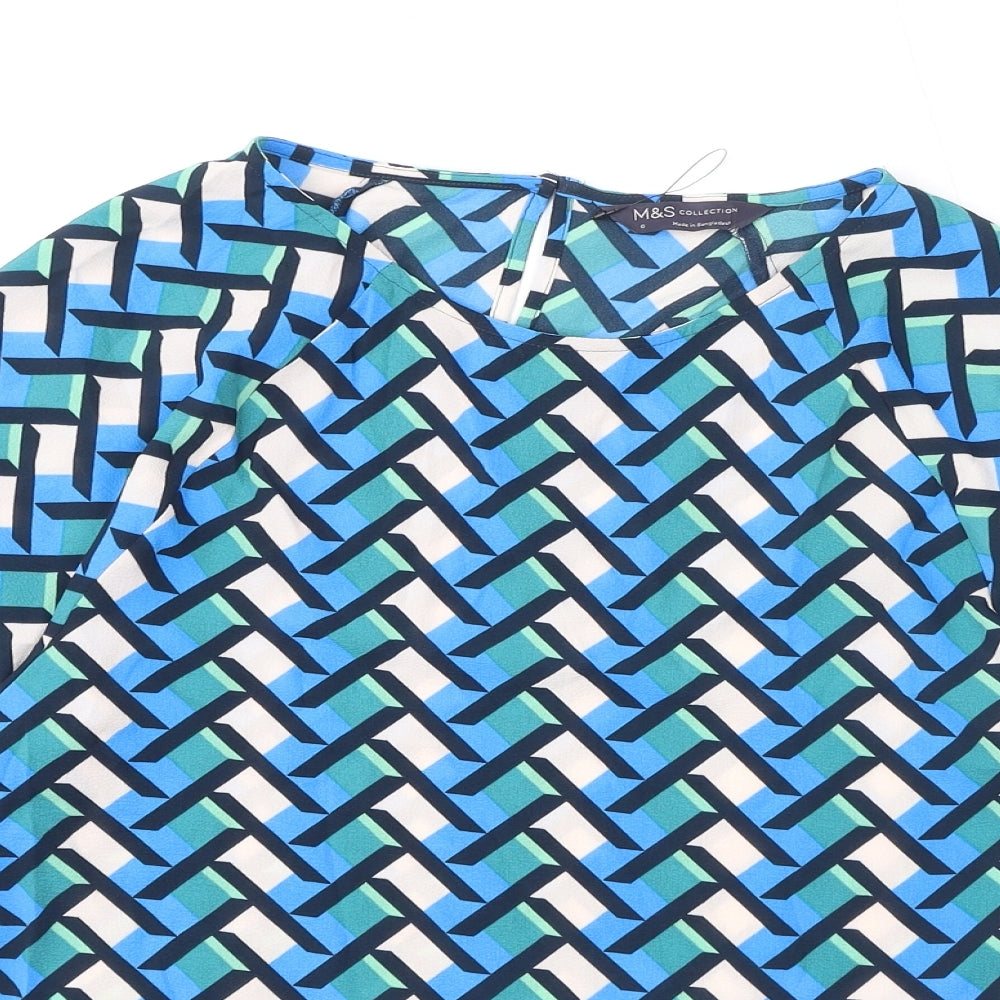 Marks and Spencer Womens Multicoloured Geometric Polyester Basic Blouse Size 6 Round Neck