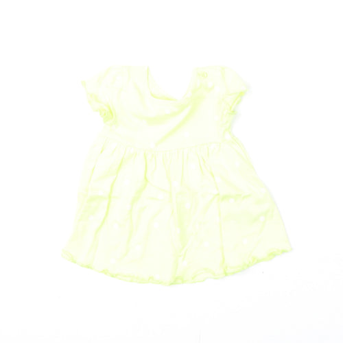 Marks and Spencer Girls Yellow Polka Dot Cotton A-Line Size 0-3 Months Round Neck Snap