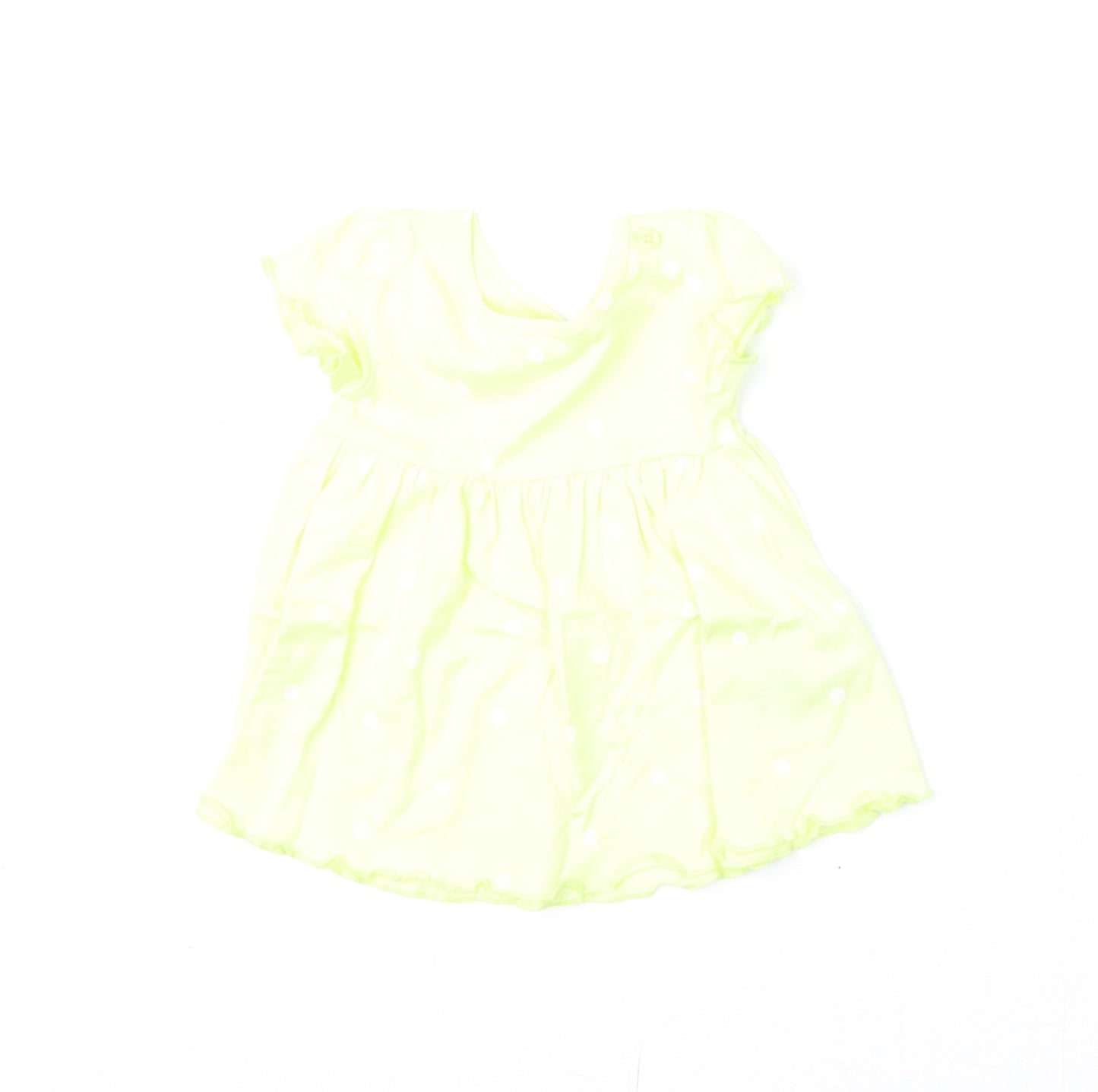 Marks and Spencer Girls Yellow Polka Dot Cotton A-Line Size 0-3 Months Round Neck Snap