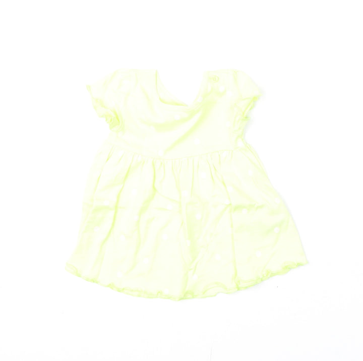 Marks and Spencer Girls Yellow Polka Dot Cotton A-Line Size 0-3 Months Round Neck Snap