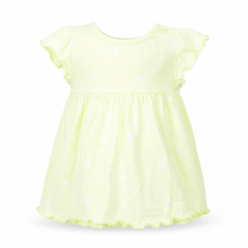 Marks and Spencer Girls Yellow Polka Dot Cotton A-Line Size 0-3 Months Round Neck Snap