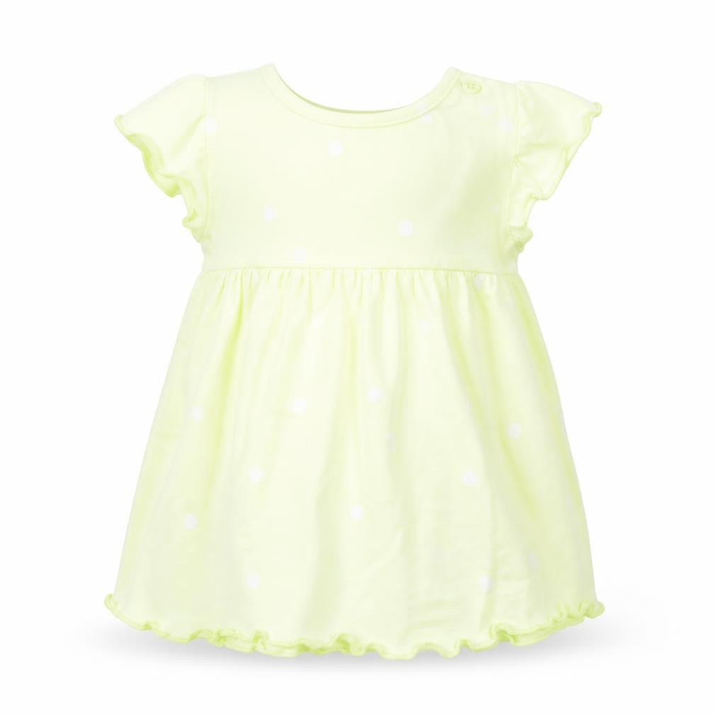 Marks and Spencer Girls Yellow Polka Dot Cotton A-Line Size 0-3 Months Round Neck Snap