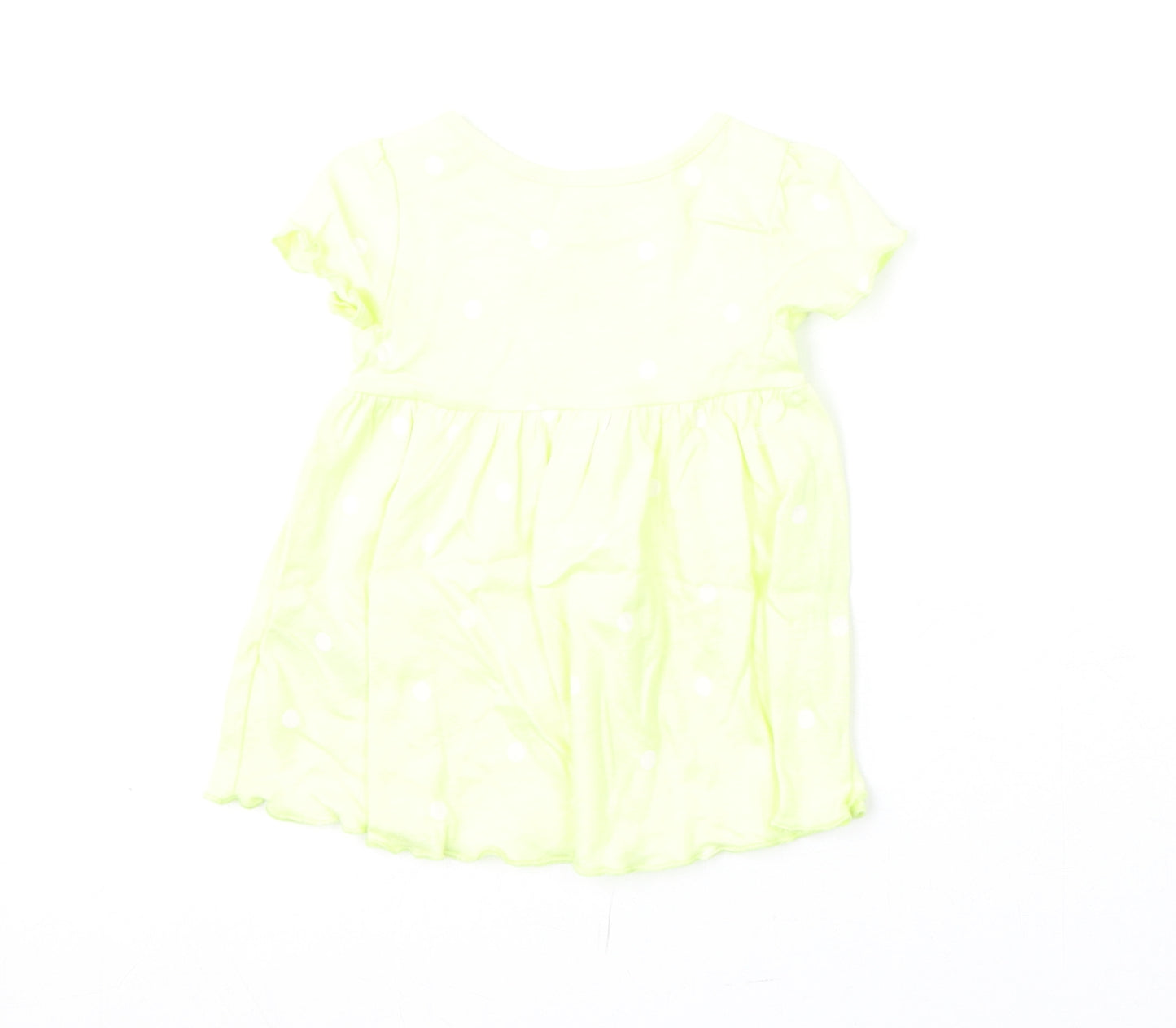 Marks and Spencer Girls Yellow Polka Dot Cotton A-Line Size 0-3 Months Round Neck Snap