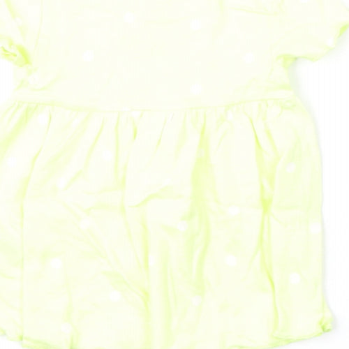 Marks and Spencer Girls Yellow Polka Dot Cotton A-Line Size 0-3 Months Round Neck Snap