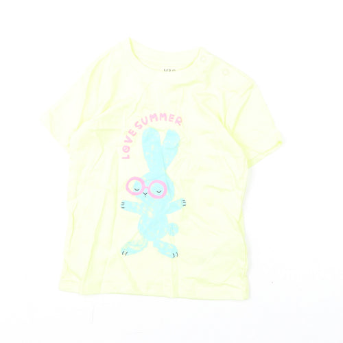 Marks and Spencer Girls Yellow Cotton Basic T-Shirt Size 2-3 Years Round Neck Snap - Love Summer, Bunny