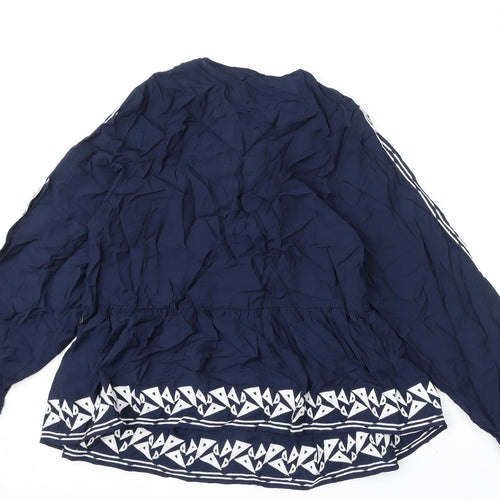 Marks and Spencer Womens Blue Viscose Basic Blouse Size 16 V-Neck - Embroidery