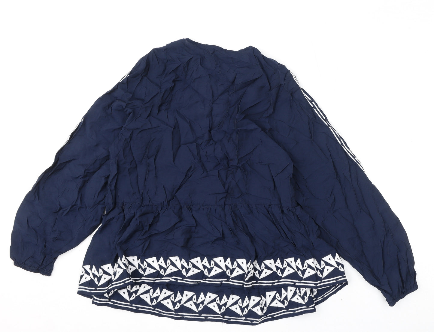 Marks and Spencer Womens Blue Viscose Basic Blouse Size 16 V-Neck - Embroidery