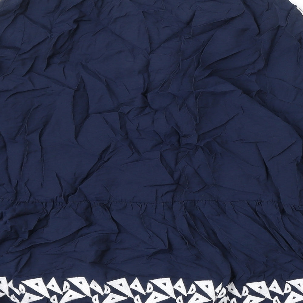 Marks and Spencer Womens Blue Viscose Basic Blouse Size 16 V-Neck - Embroidery