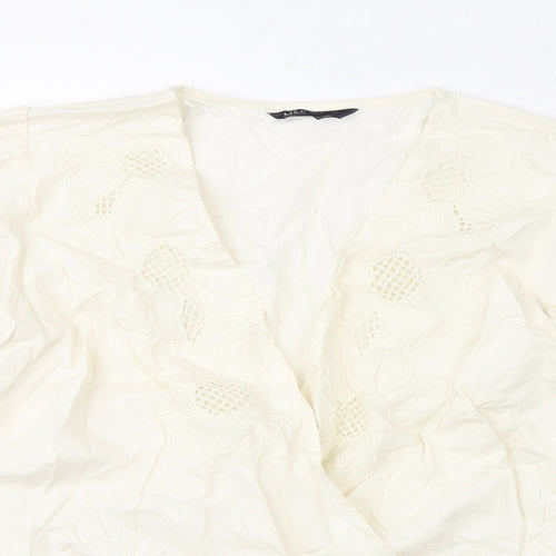 Marks and Spencer Womens Ivory Cotton Basic Blouse Size 20 V-Neck - Floral Embroidery