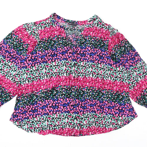 Marks and Spencer Womens Multicoloured Floral Viscose Basic Blouse Size 16 V-Neck