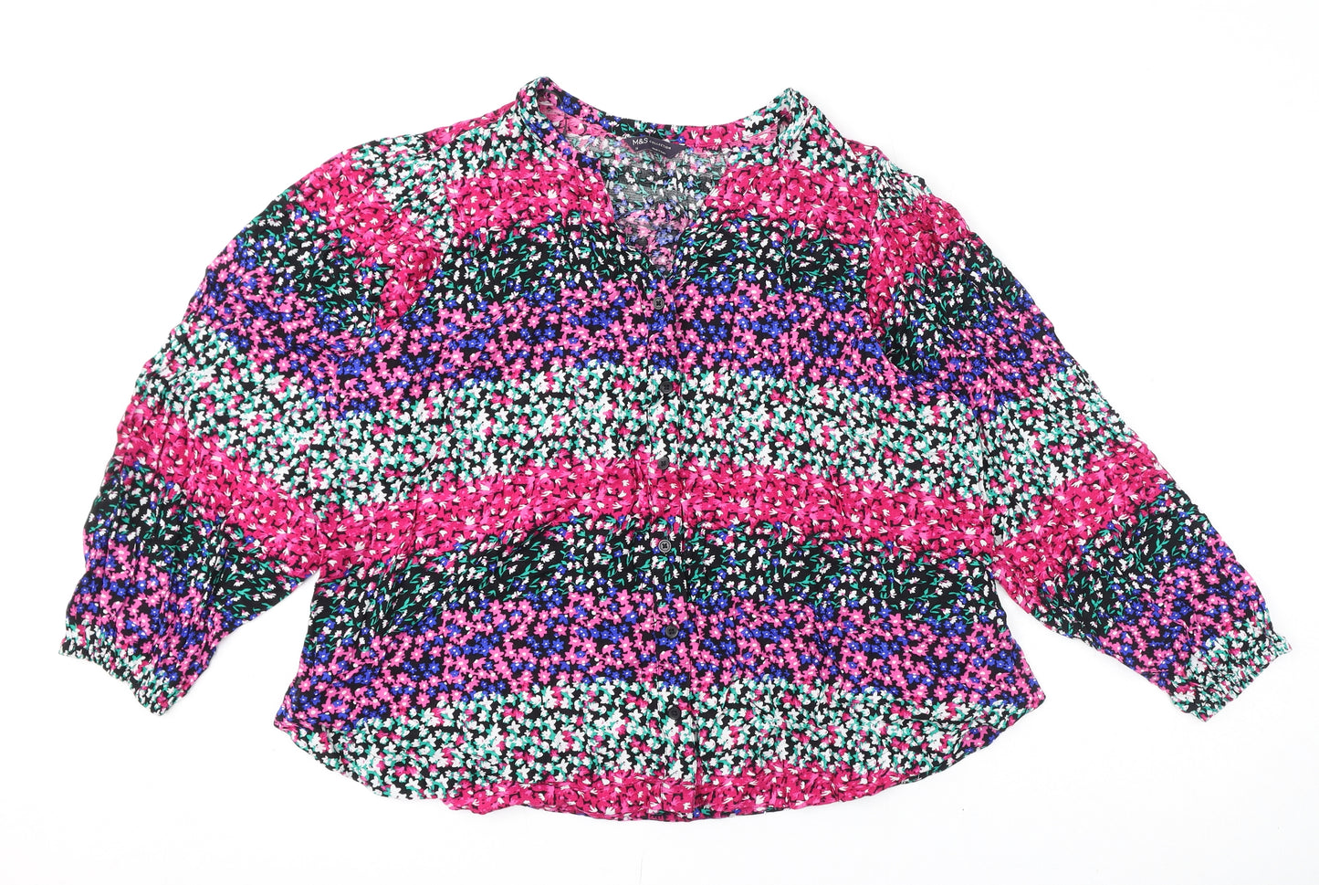 Marks and Spencer Womens Multicoloured Floral Viscose Basic Blouse Size 16 V-Neck