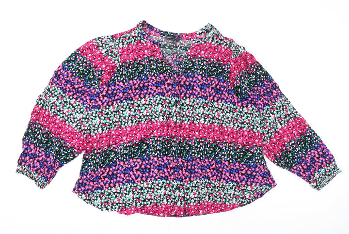 Marks and Spencer Womens Multicoloured Floral Viscose Basic Blouse Size 16 V-Neck