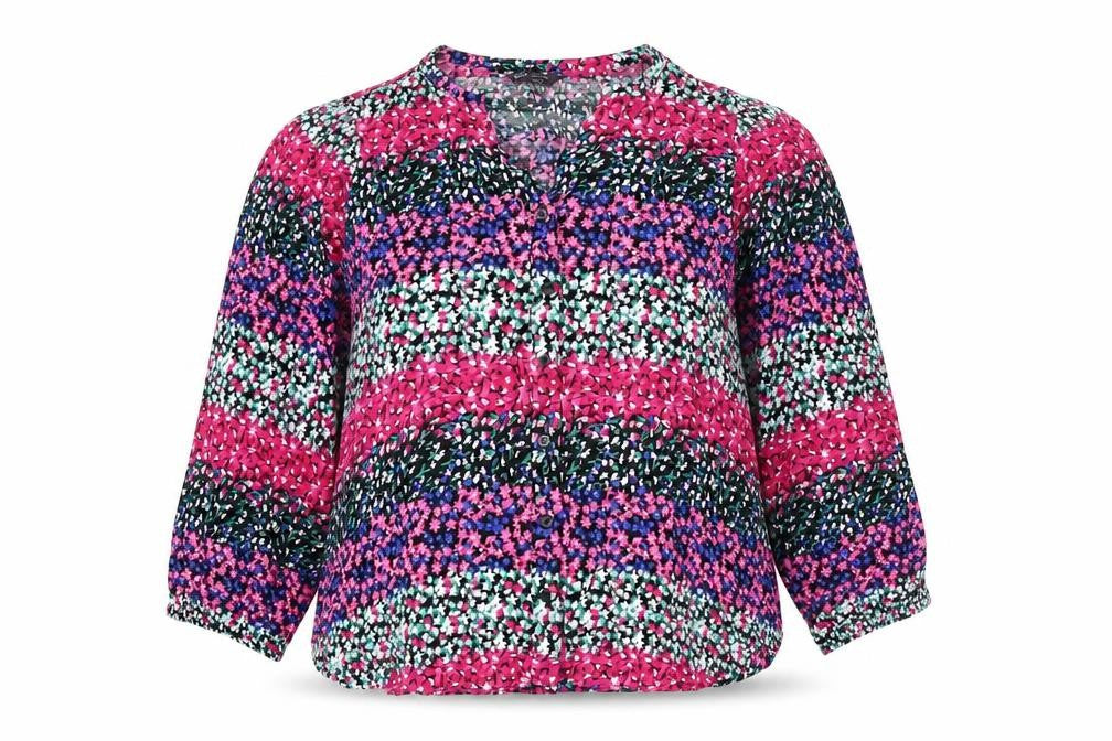 Front view of Marks & Spencer women’s multicoloured floral viscose basic blouse, size UK 16, v-neck