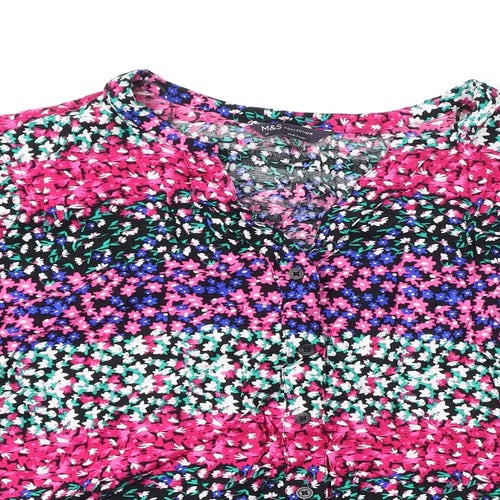 Marks and Spencer Womens Multicoloured Floral Viscose Basic Blouse Size 16 V-Neck