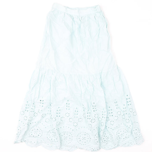 Marks and Spencer Womens Blue Cotton Flare Skirt Size 8 - Embroidery