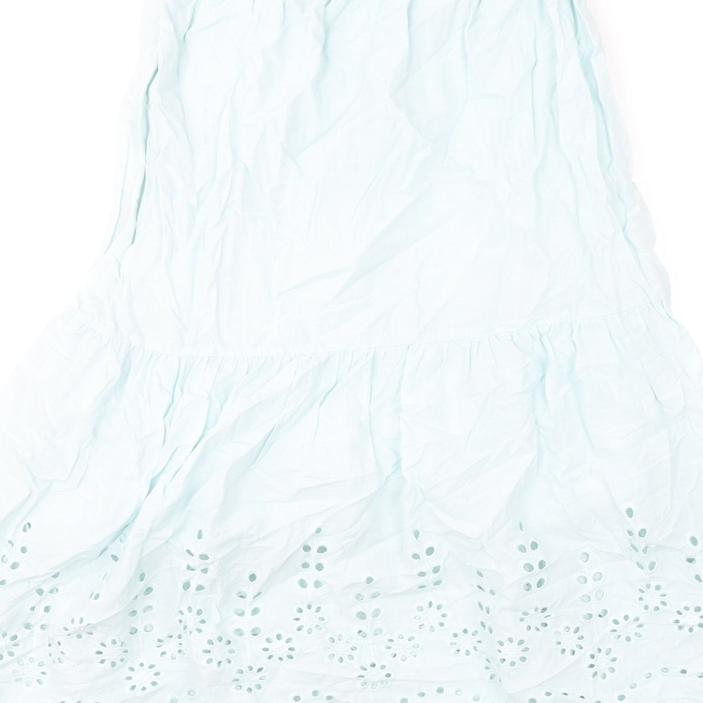 Marks and Spencer Womens Blue Cotton Flare Skirt Size 8 - Embroidery