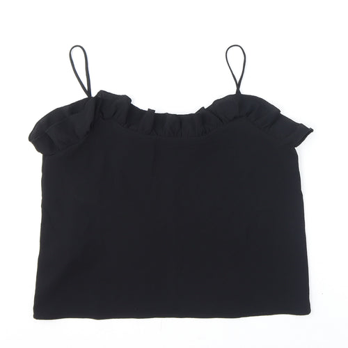 Mango Womens Black Polyester Camisole Tank Size S Scoop Neck - Ruffles