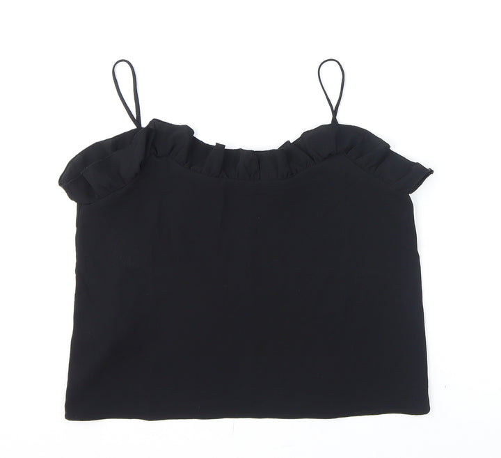 Mango Womens Black Polyester Camisole Tank Size S Scoop Neck - Ruffles