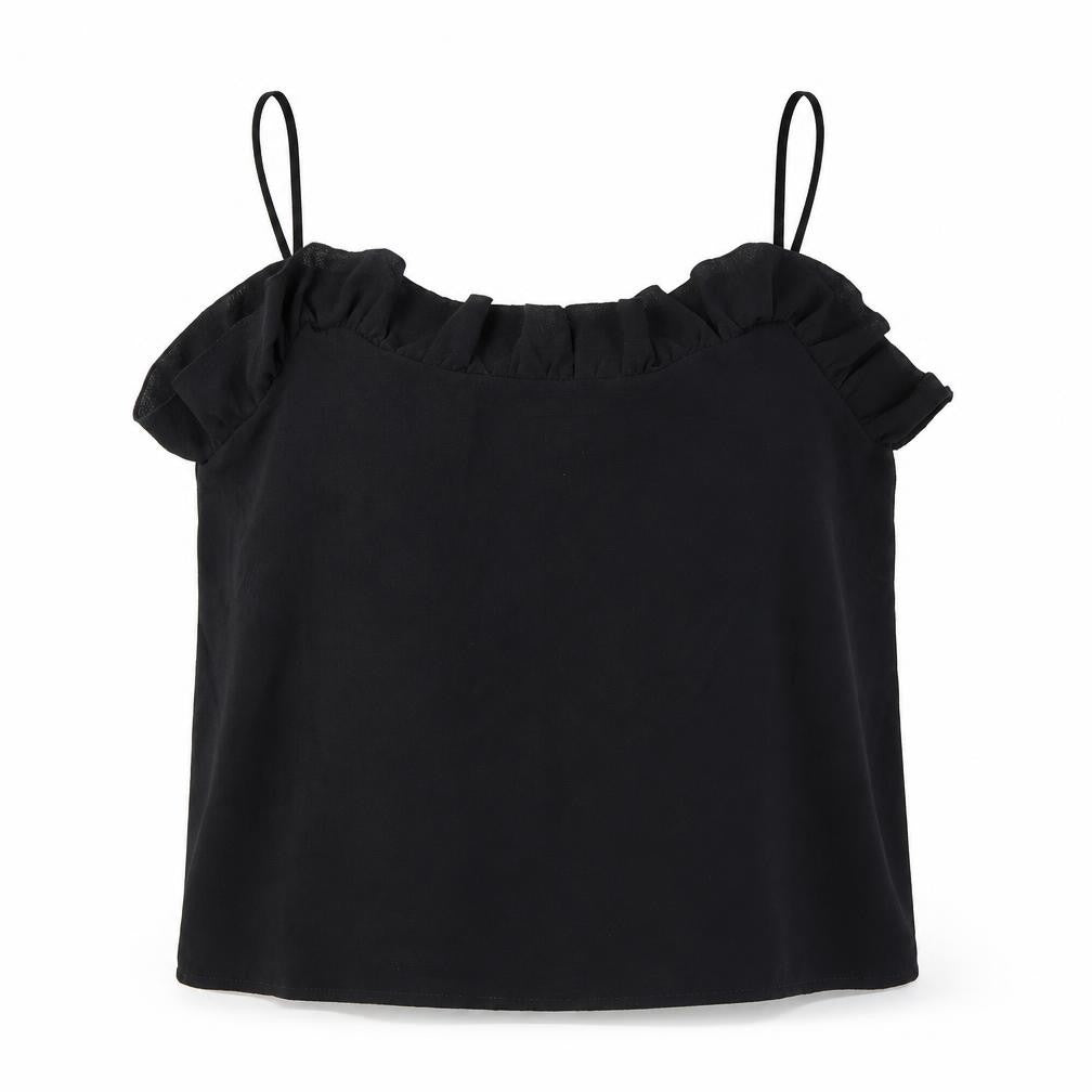 Mango Womens Black Polyester Camisole Tank Size S Scoop Neck - Ruffles