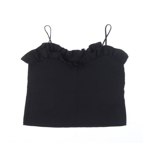 Mango Womens Black Polyester Camisole Tank Size S Scoop Neck - Ruffles