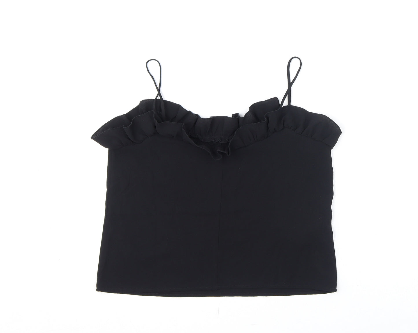 Mango Womens Black Polyester Camisole Tank Size S Scoop Neck - Ruffles