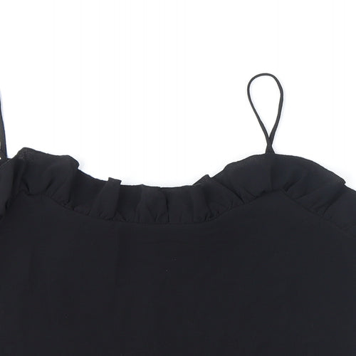 Mango Womens Black Polyester Camisole Tank Size S Scoop Neck - Ruffles
