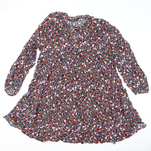 Marks and Spencer Womens Multicoloured Floral Viscose A-Line Size 22 V-Neck Tie