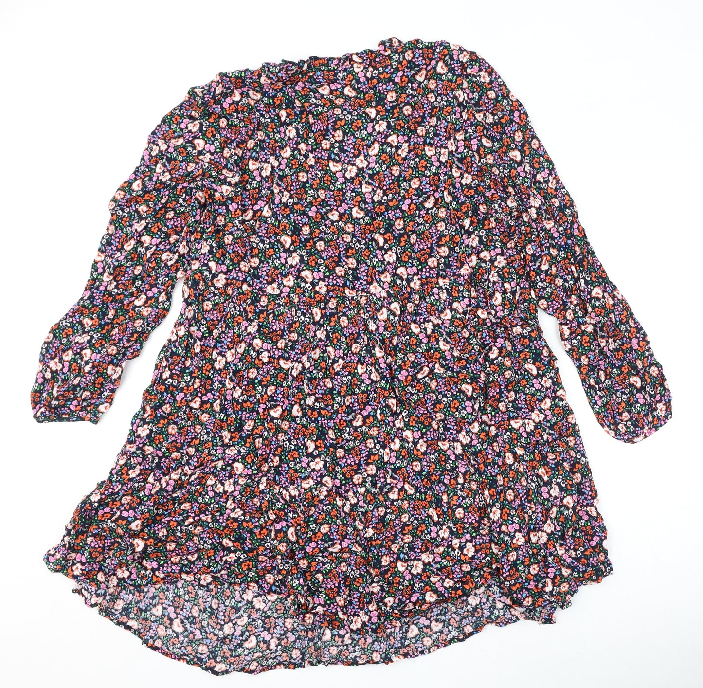 Marks and Spencer Womens Multicoloured Floral Viscose A-Line Size 22 V-Neck Tie
