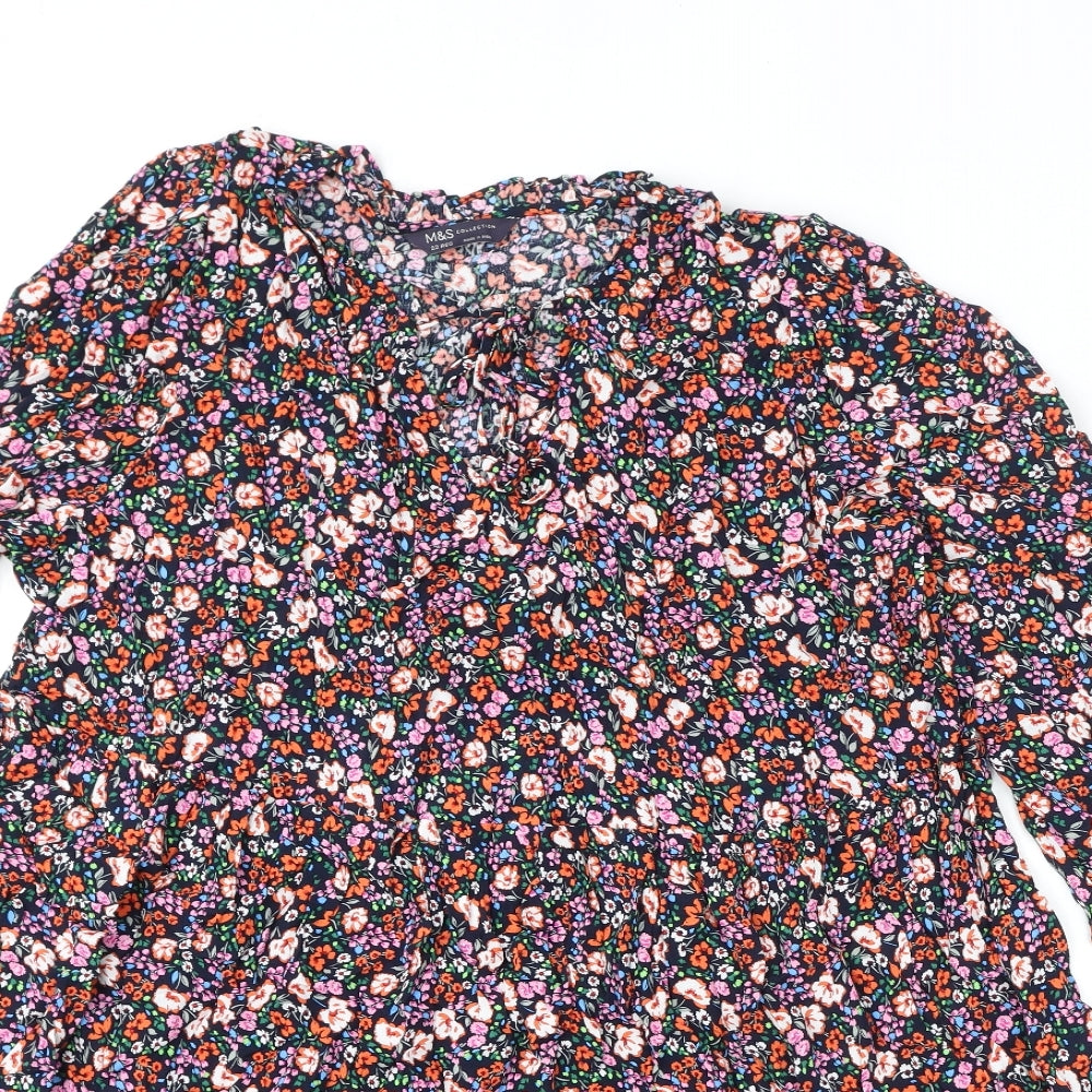 Marks and Spencer Womens Multicoloured Floral Viscose A-Line Size 22 V-Neck Tie