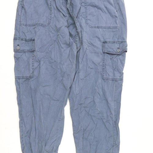 Marks and Spencer Womens Blue Lyocell Cargo Trousers Size 18 L28 in Regular Zip