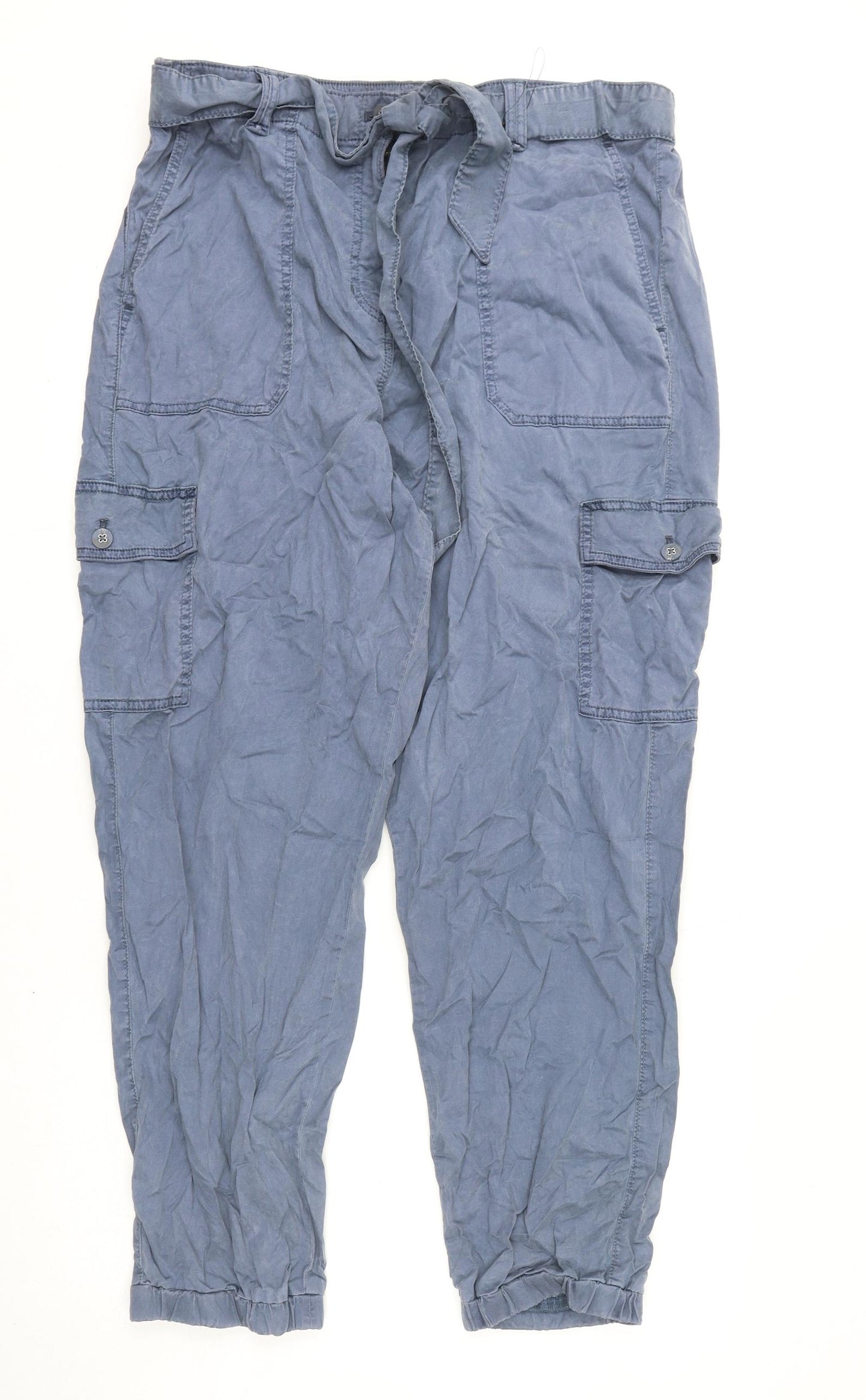 Marks and Spencer Womens Blue Lyocell Cargo Trousers Size 18 L28 in Regular Zip