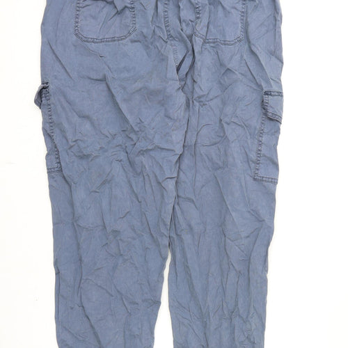 Marks and Spencer Womens Blue Lyocell Cargo Trousers Size 18 L28 in Regular Zip