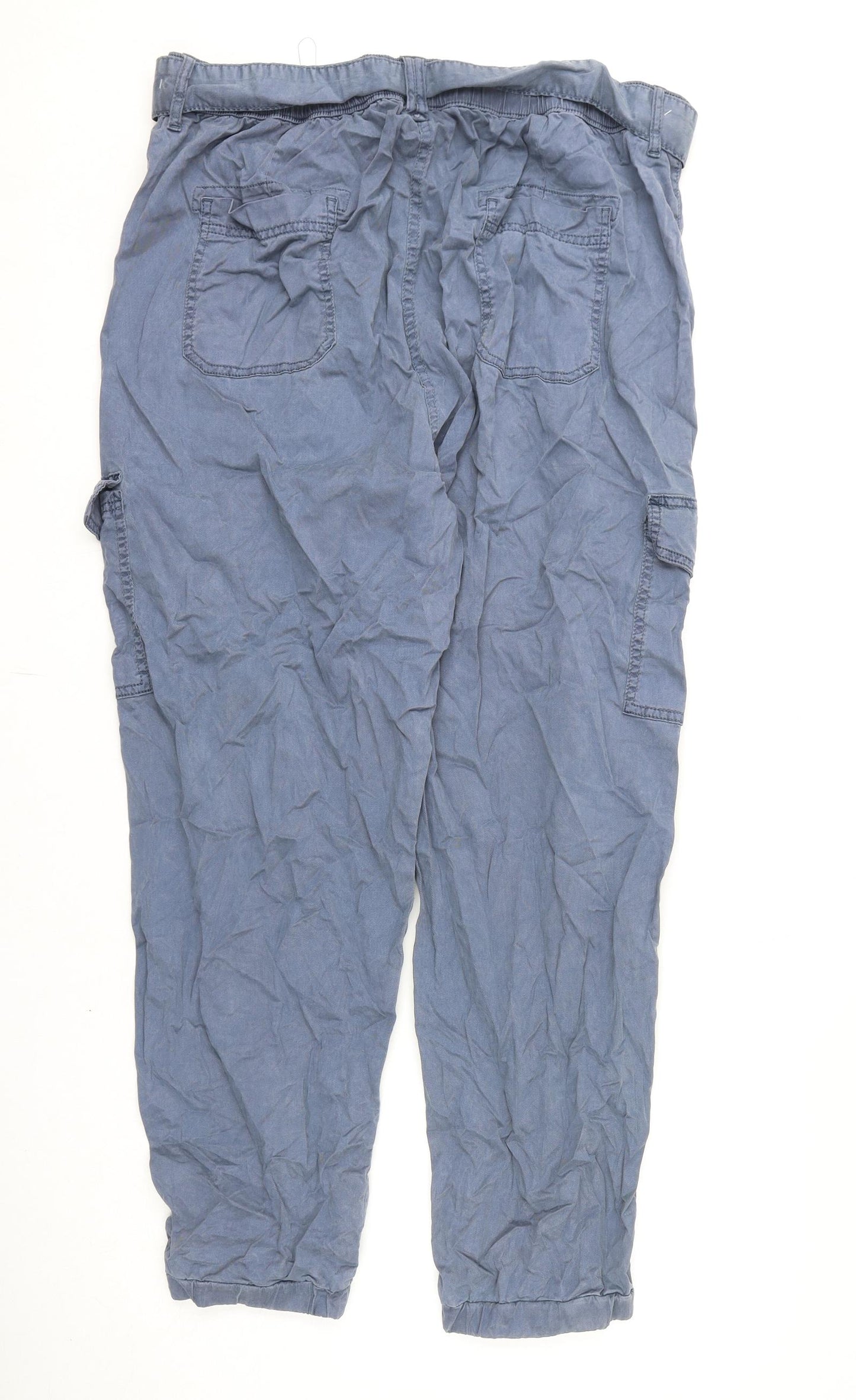 Marks and Spencer Womens Blue Lyocell Cargo Trousers Size 18 L28 in Regular Zip