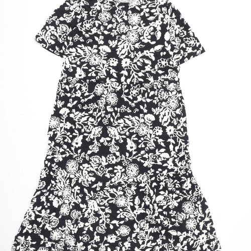 Marks and Spencer Womens Black Floral Viscose A-Line Size 14 Round Neck Pullover
