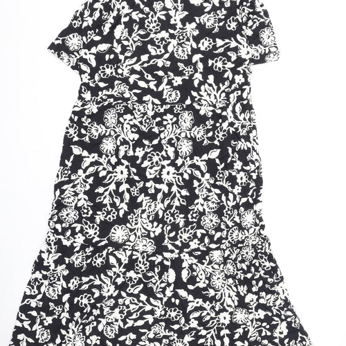 Marks and Spencer Womens Black Floral Viscose A-Line Size 14 Round Neck Pullover