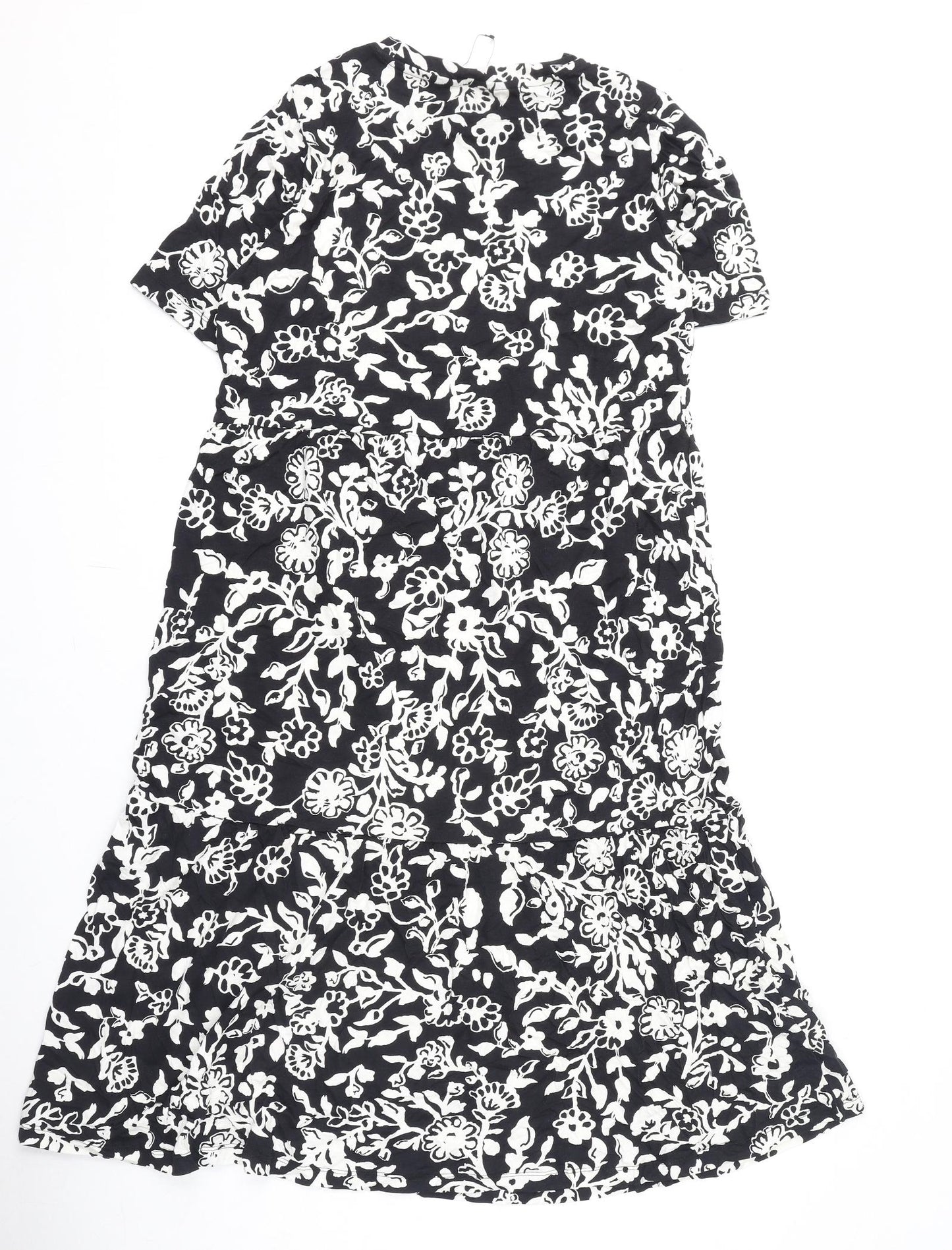 Marks and Spencer Womens Black Floral Viscose A-Line Size 14 Round Neck Pullover
