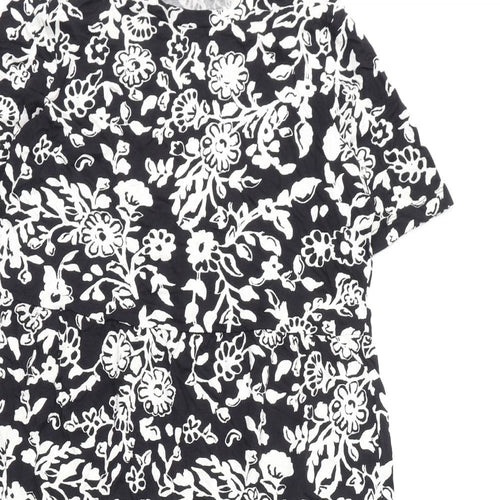 Marks and Spencer Womens Black Floral Viscose A-Line Size 14 Round Neck Pullover