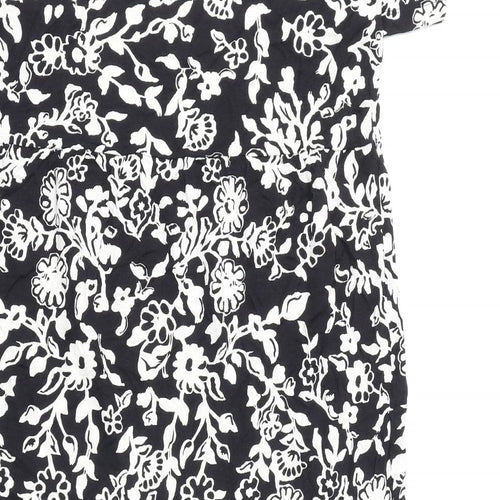 Marks and Spencer Womens Black Floral Viscose A-Line Size 14 Round Neck Pullover