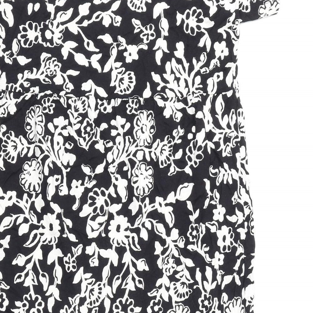 Marks and Spencer Womens Black Floral Viscose A-Line Size 14 Round Neck Pullover