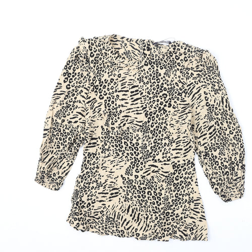 Marks and Spencer Womens Beige Animal Print Viscose Basic Blouse Size 6 Round Neck - Leopard Print