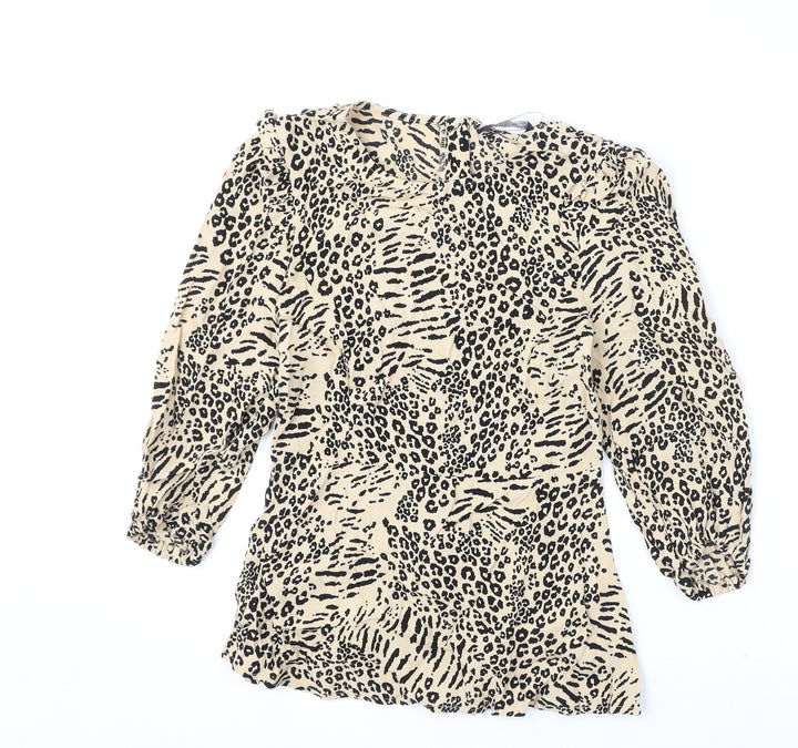 Marks and Spencer Womens Beige Animal Print Viscose Basic Blouse Size 6 Round Neck - Leopard Print