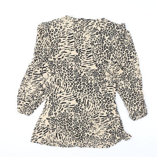 Marks and Spencer Womens Beige Animal Print Viscose Basic Blouse Size 6 Round Neck - Leopard Print