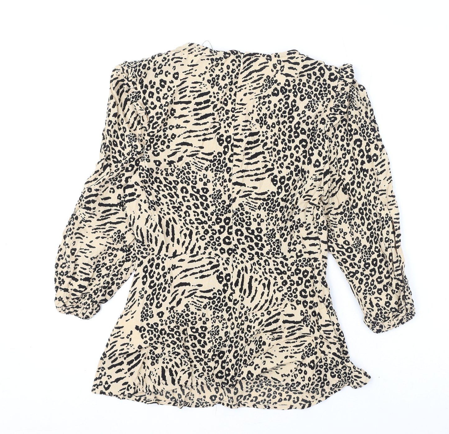 Marks and Spencer Womens Beige Animal Print Viscose Basic Blouse Size 6 Round Neck - Leopard Print