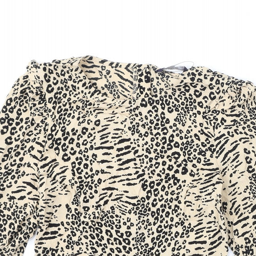 Marks and Spencer Womens Beige Animal Print Viscose Basic Blouse Size 6 Round Neck - Leopard Print